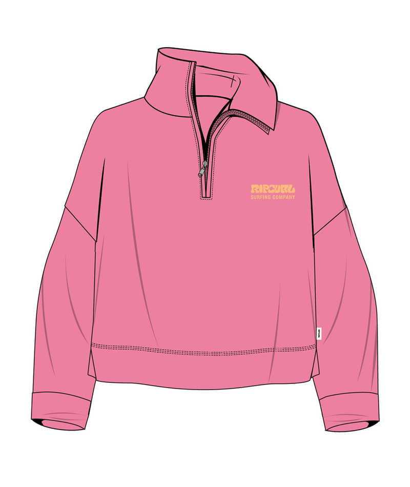 Rip Curl Surf Puff 1/4 Zip in PINK/ORANGE