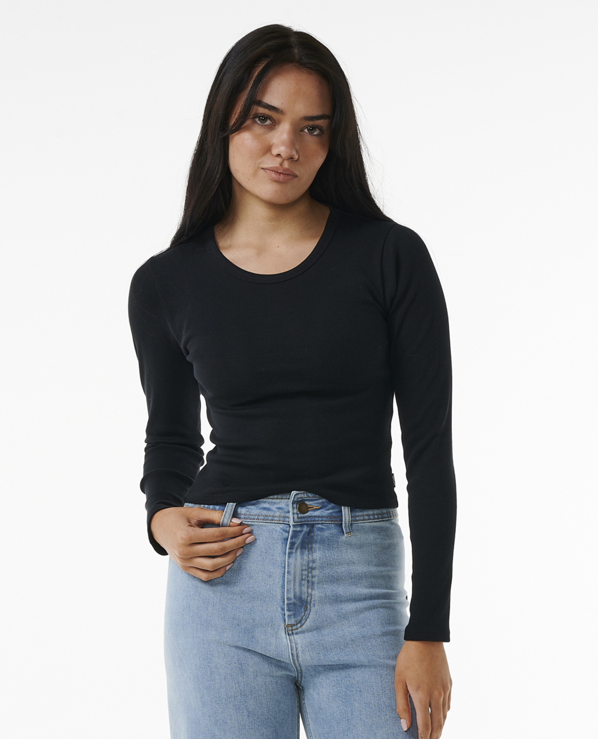 Rip Curl Classic Ribbed L/S Tee in BLACK