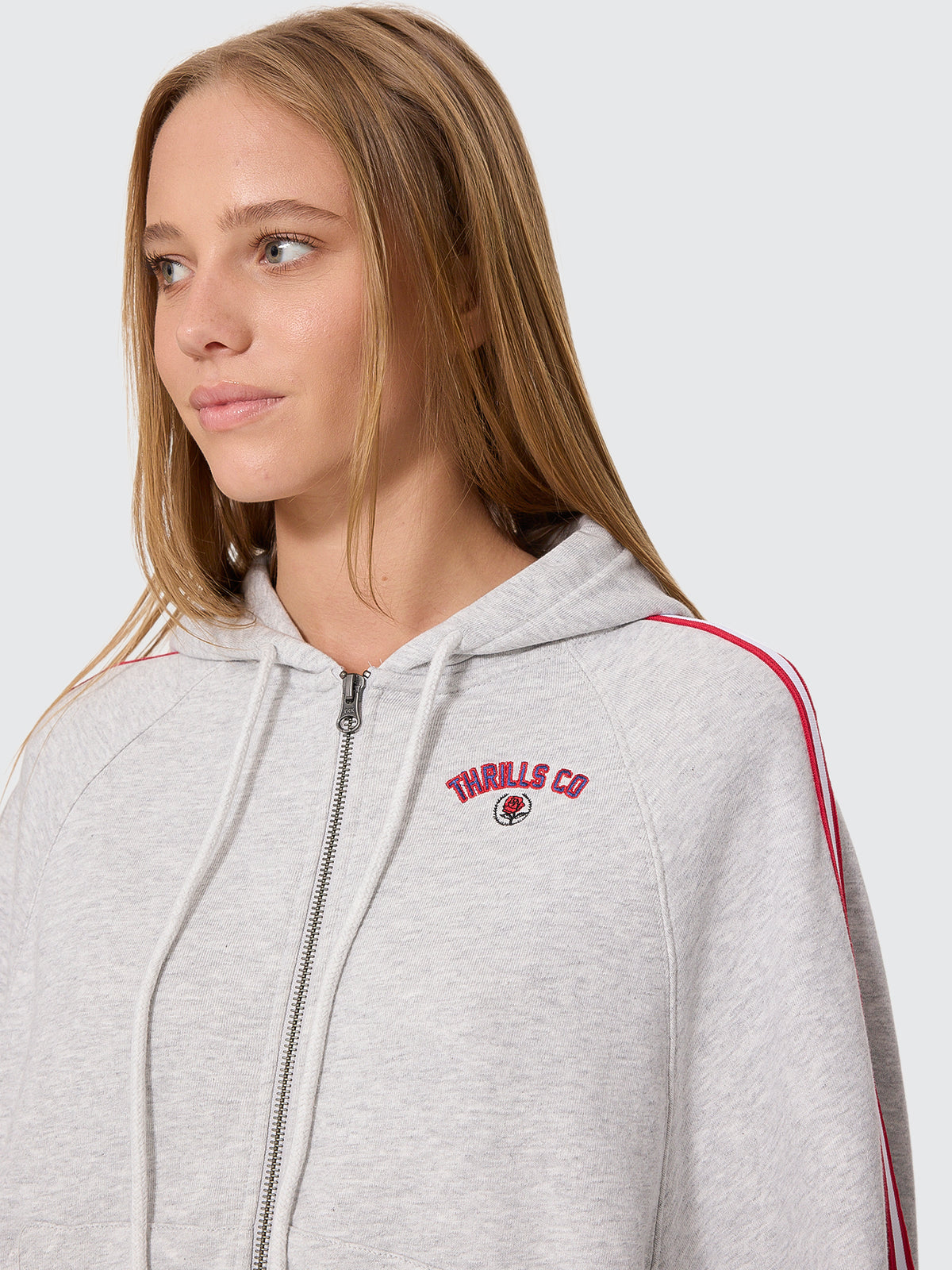 Thrills Co Tournament Of Roses Zip Hood Fleece - Snow Marle in Snow Marle