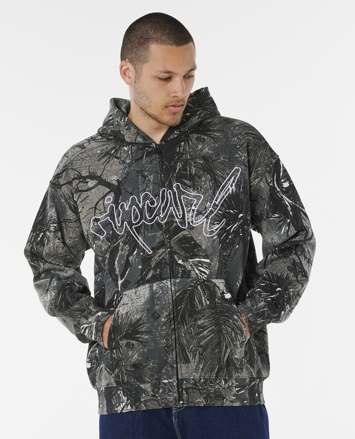 Rip Curl Rip Script Camo Hood in CHARCOAL