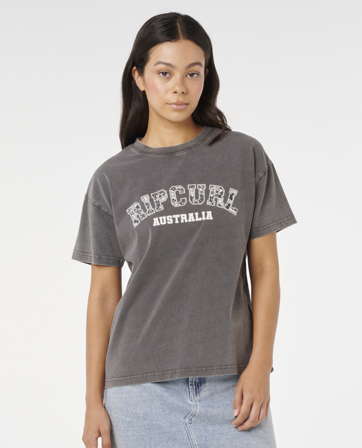 Rip Curl Varsity Relaxed Desto Tee in WASHED BLACK