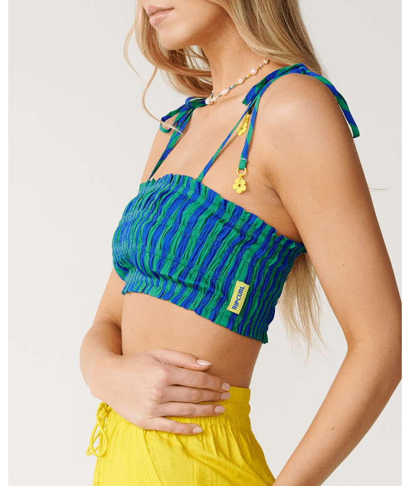 Rip Curl Bliss Stripe Shirred Bandeau in BLUE