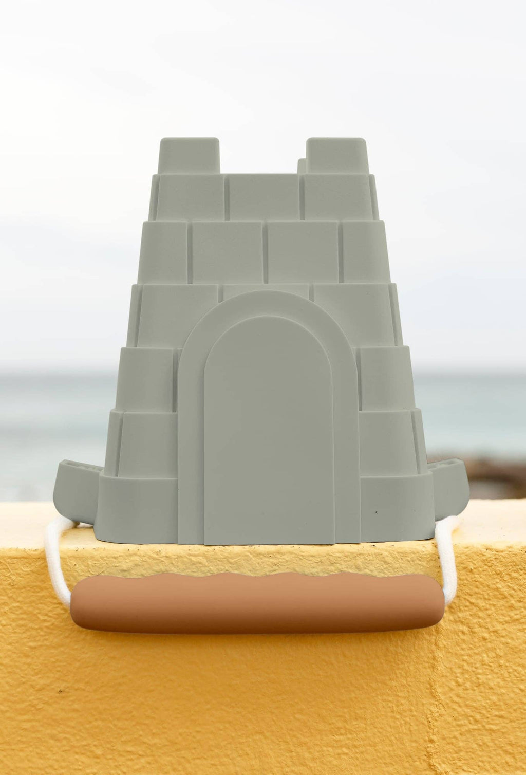 Coast Kids Silicone Beach Bucket - Clovelly Castle in tan with sage handle