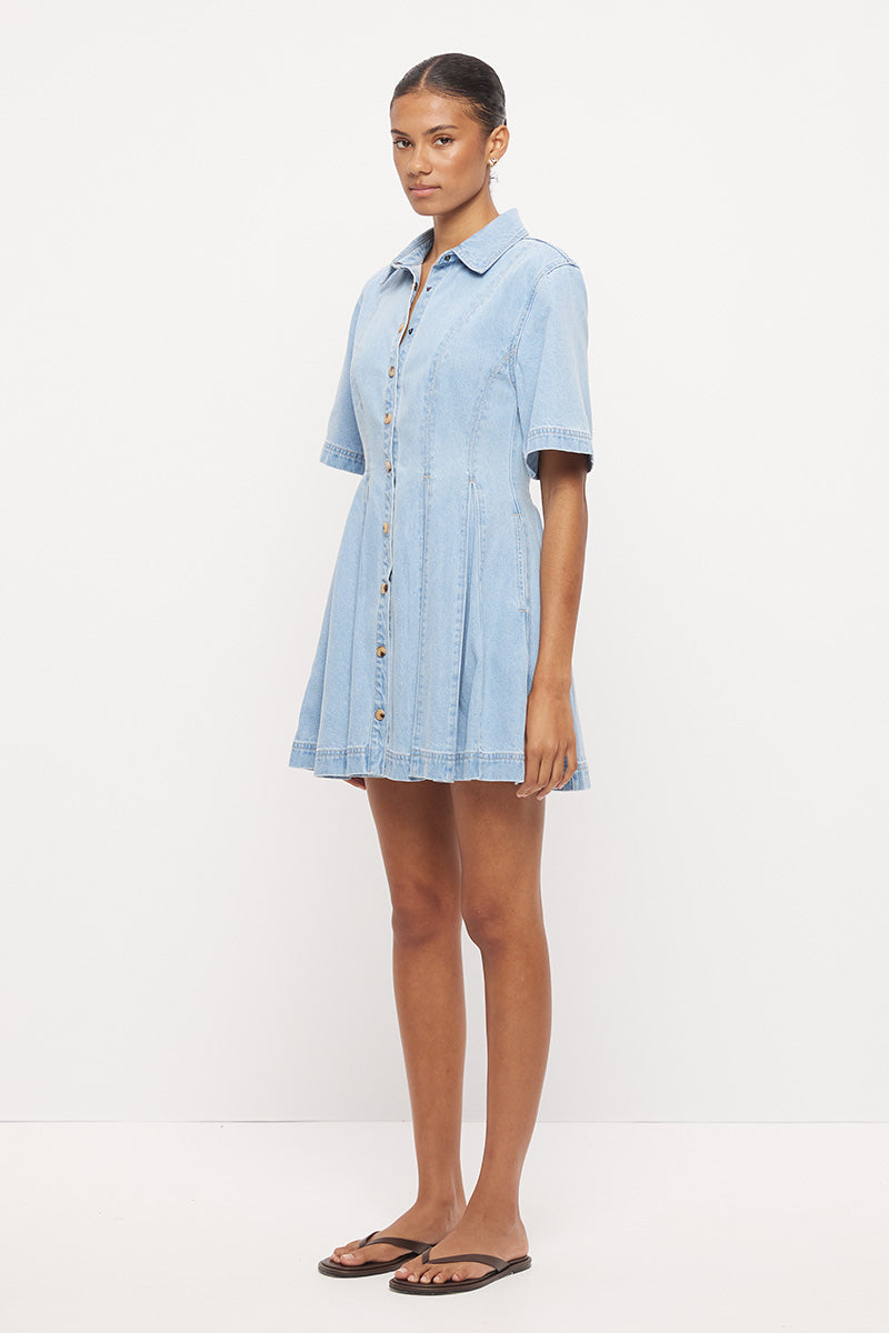 Mon Renn Hallie Denim Shirt Dress Light Blue in Light Blue