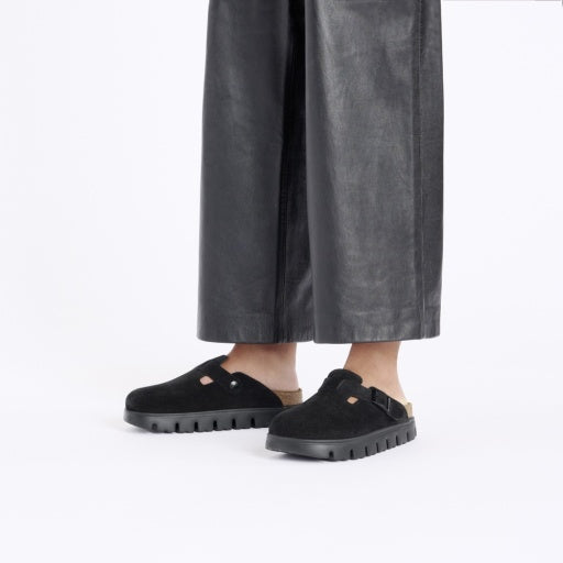 Birkenstock Boston Chunky Black Suede Leather Narrow in Black