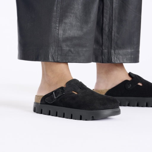 Birkenstock Boston Chunky Black Suede Leather Narrow in Black