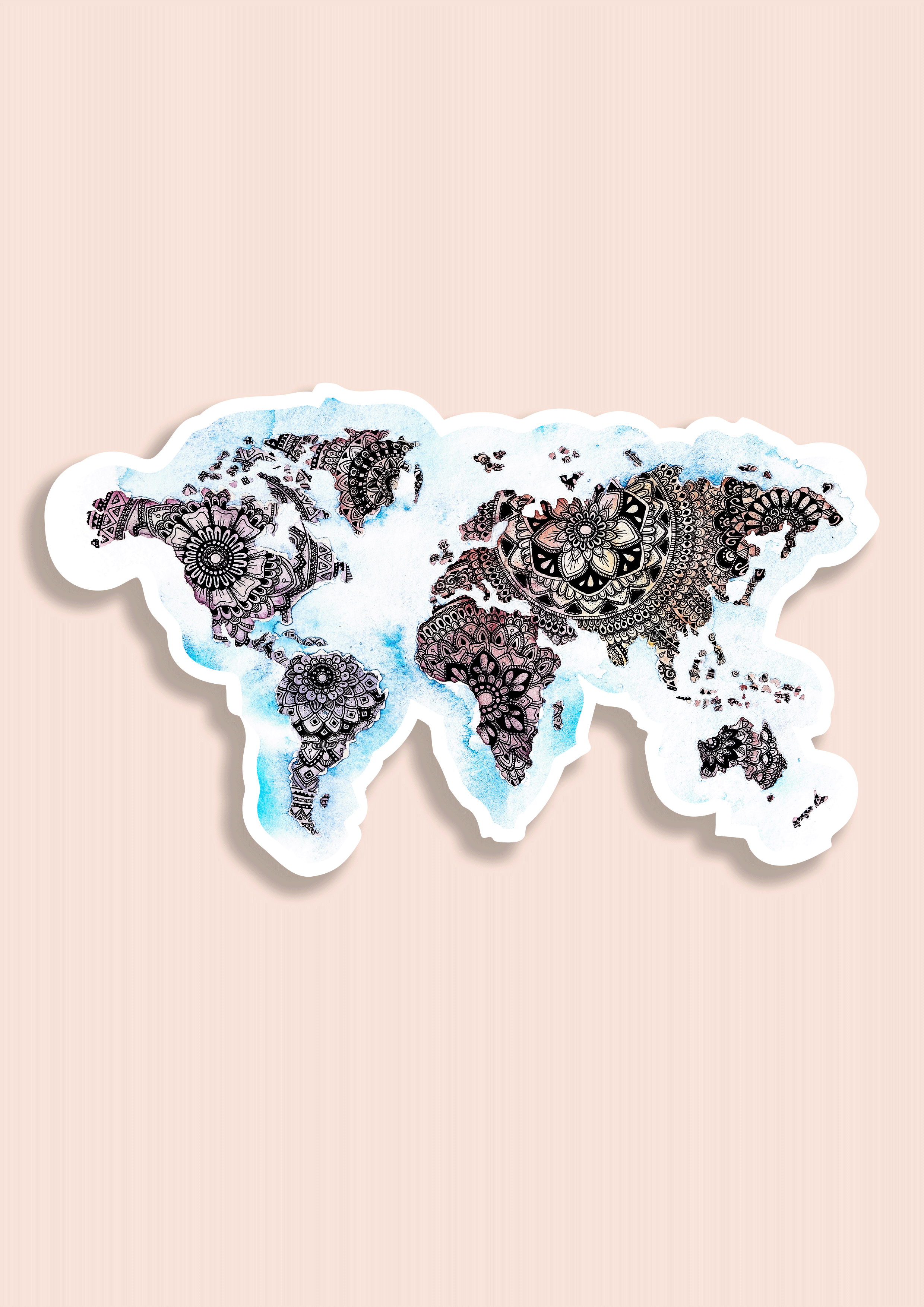 Trevena & Co World Map Mandala Watercolour Vinyl Sticker in Single