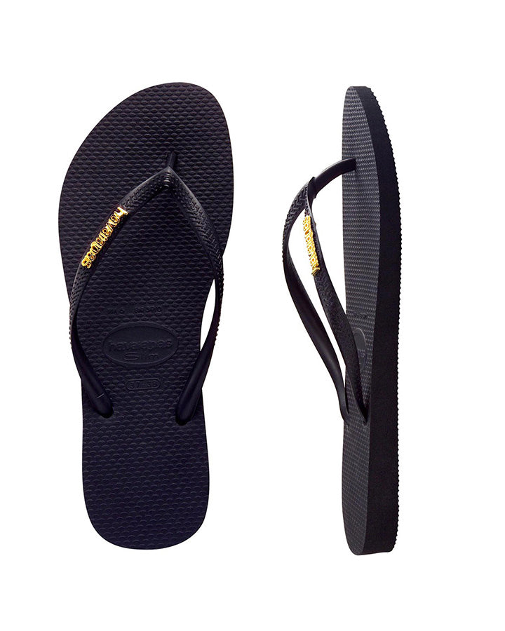Havaianas Slim Metal Logo Black/Gold in Black/Gold