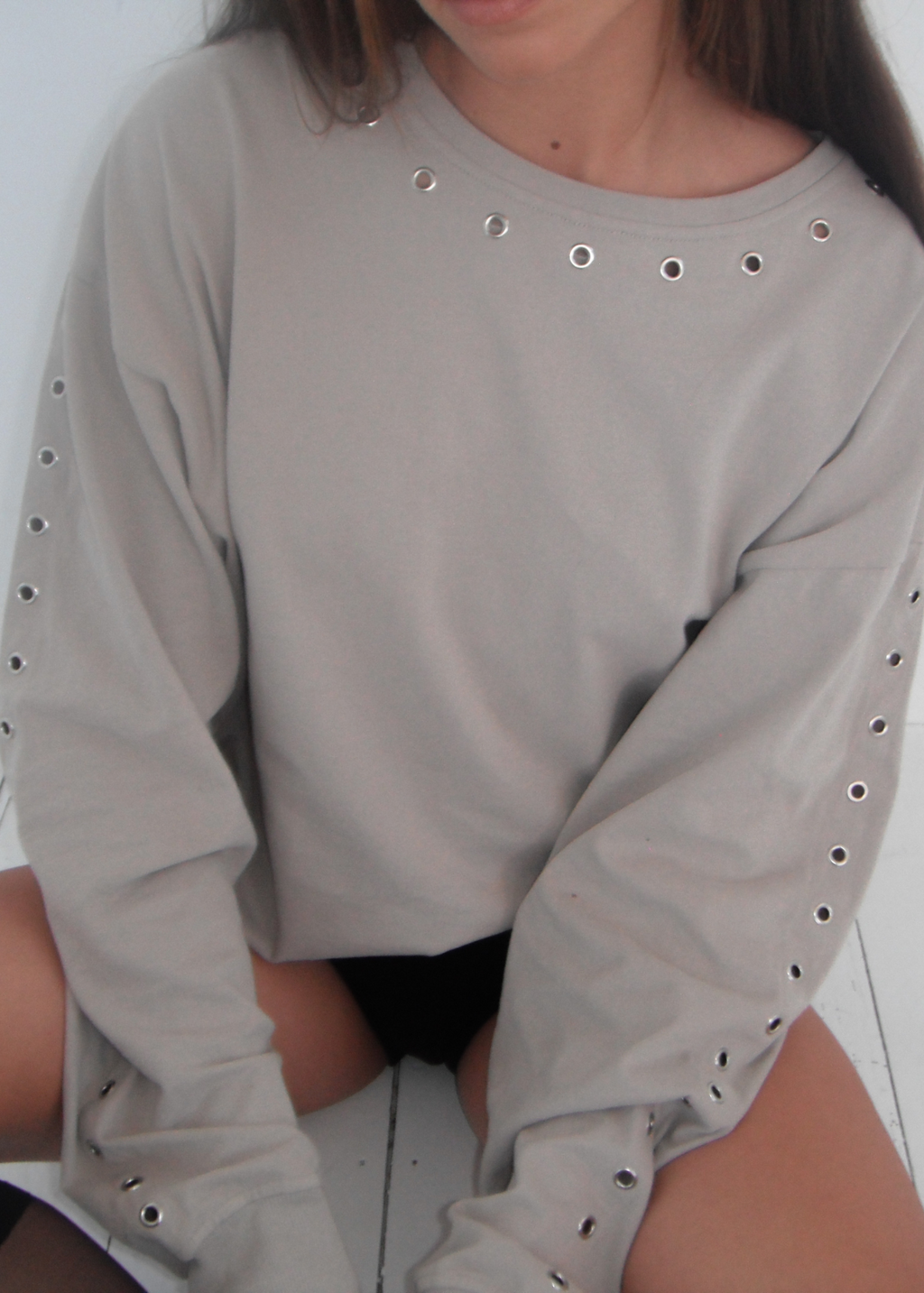 Pinky & Kamal Long Sleeve Eyelet Top