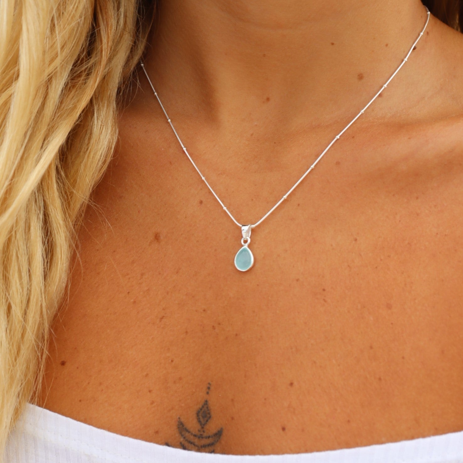MiKi Jewellery Tallulah Chalcedony Silver Necklace in 41cm