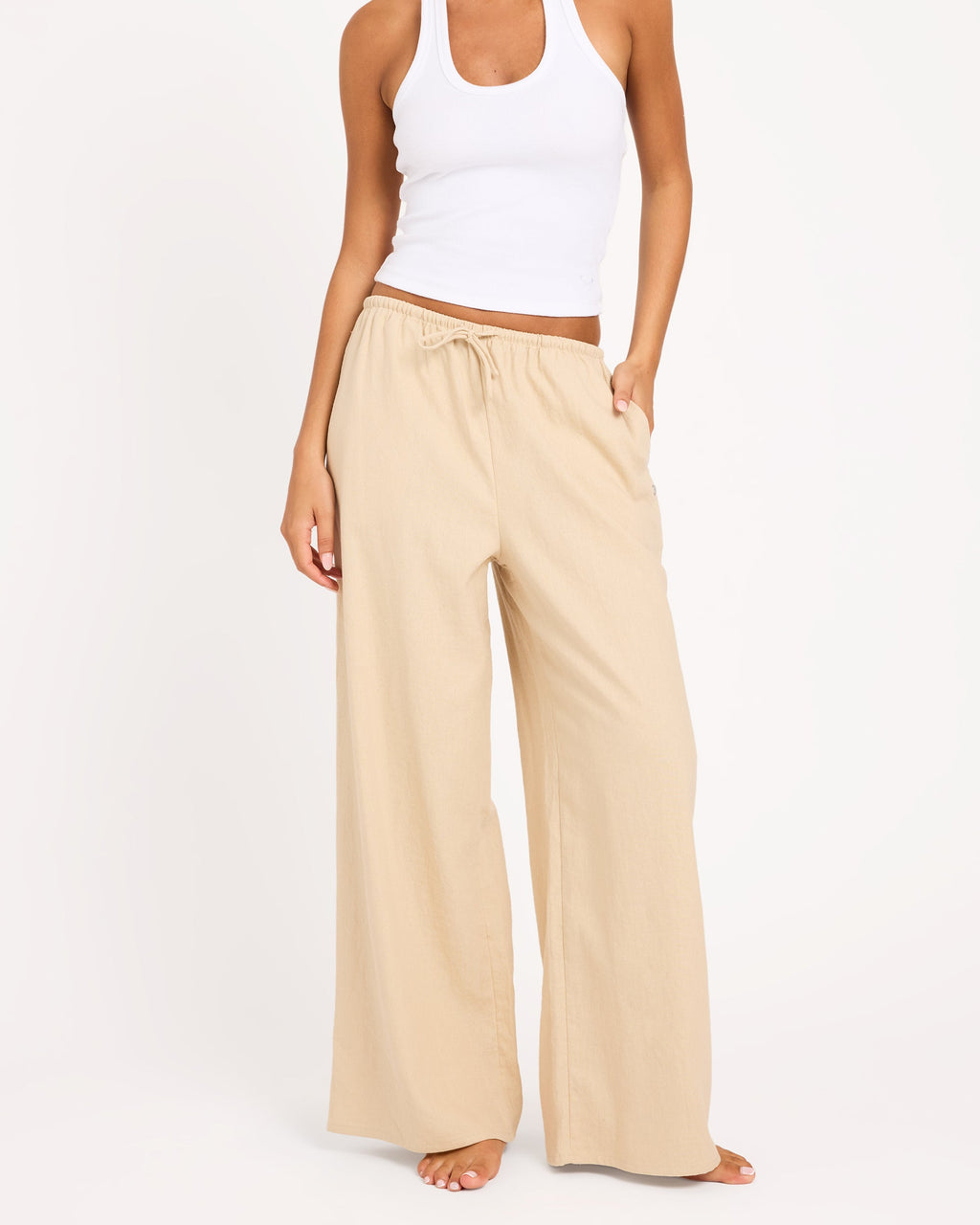 Roxy Womens Lolani Elastic Waist Pants in Pebble