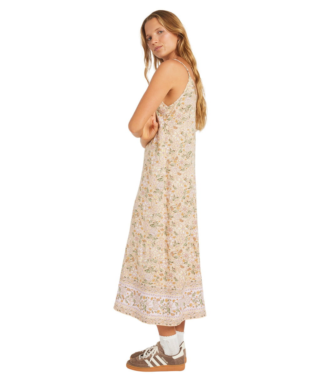 Roxy Garland Midi Dress in STONE