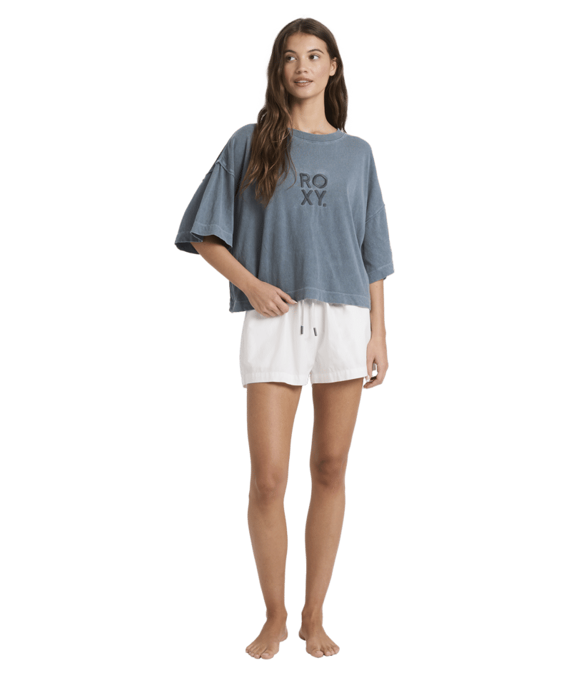 Roxy Warm Ups Oversized Crop Tee in DARK SLATE