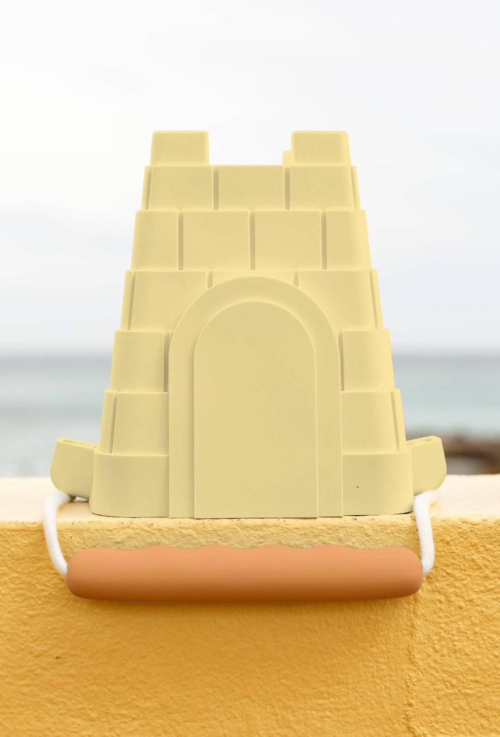 Coast Kids Silicone Beach Bucket - Clovelly Castle in tan with sage handle