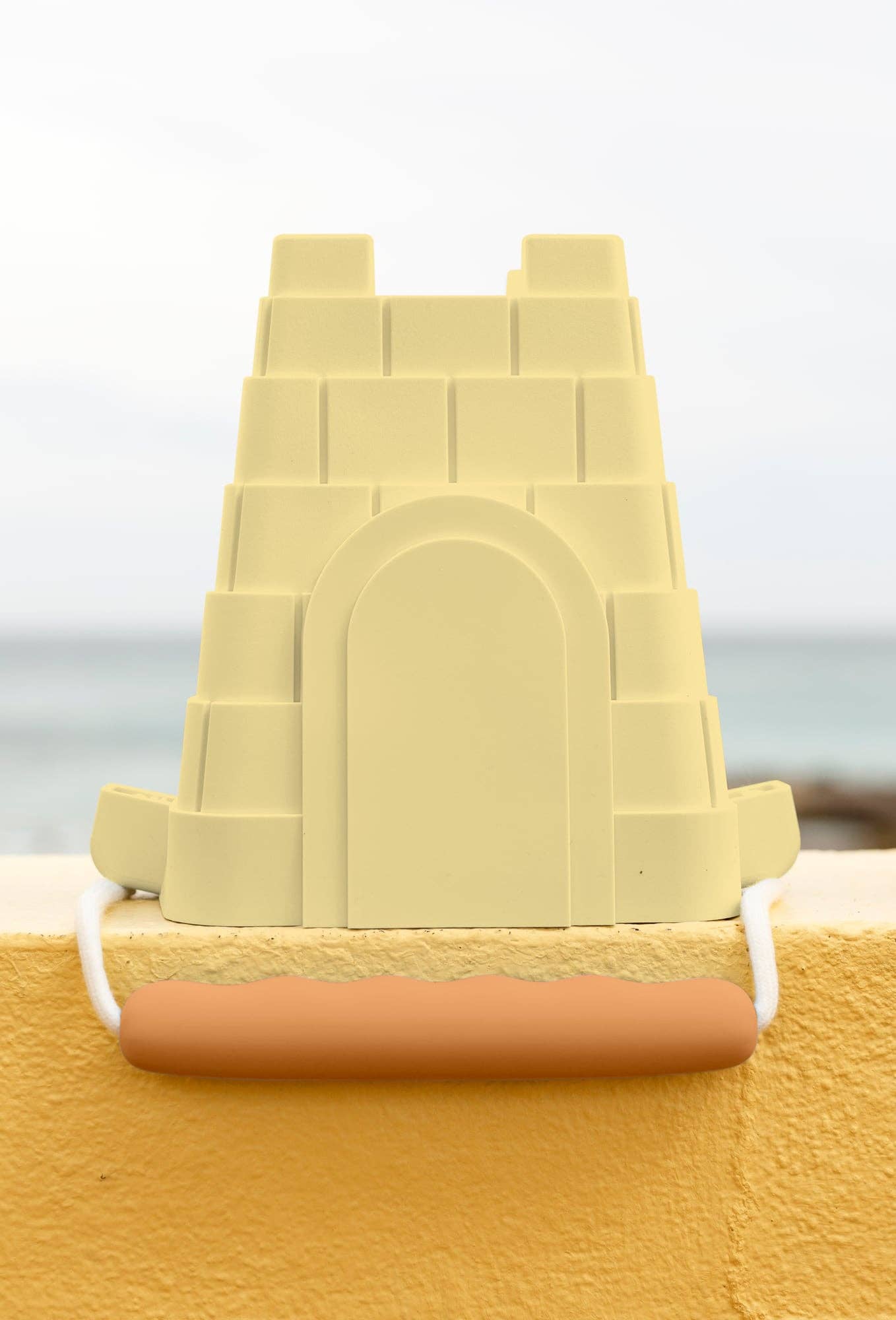 Coast Kids Silicone Beach Bucket - Clovelly Castle in tan with sage handle
