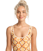 Billabong Womens Sol Groove Retro Surf Bodysuit One Piece Swimsuit in Tangerine