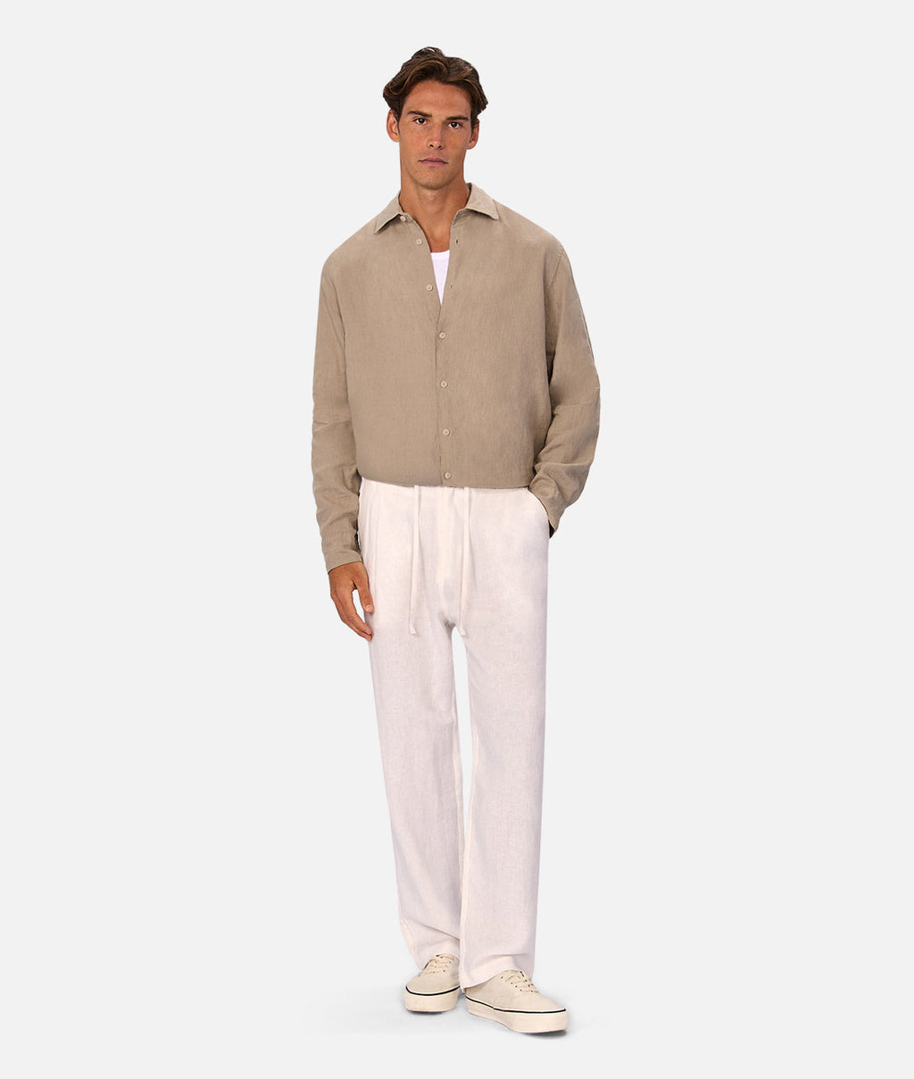 Industrie The St Martins Long Sleeve Linen Shirt - Fawn in FAWN
