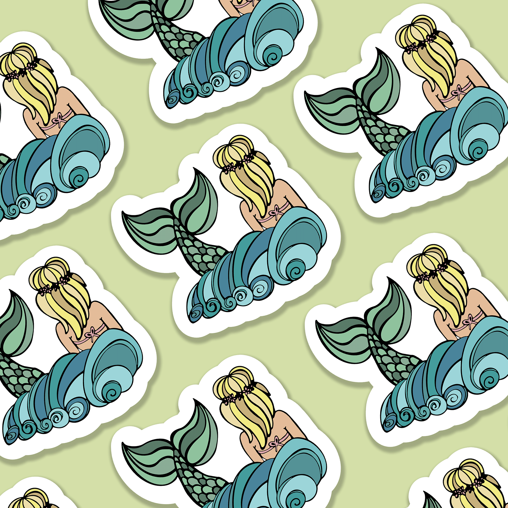 Mermaid Illustration Vinyl Sticker