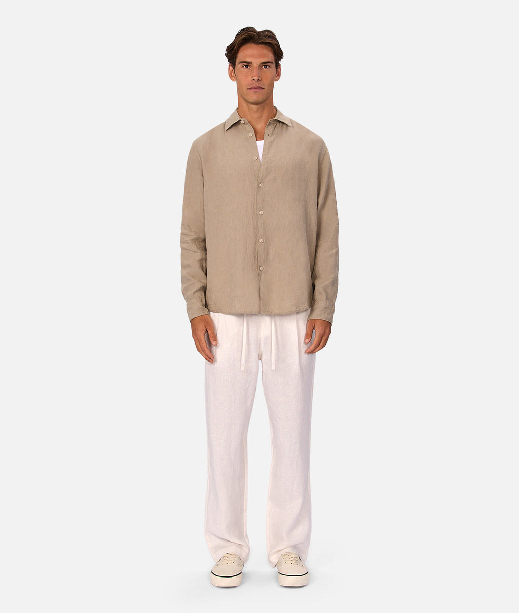 Industrie The St Martins Long Sleeve Linen Shirt - Fawn in FAWN