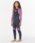 Rip Curl Kids Omega 3/2 Back Zip Wetsuit Steamer in Purple