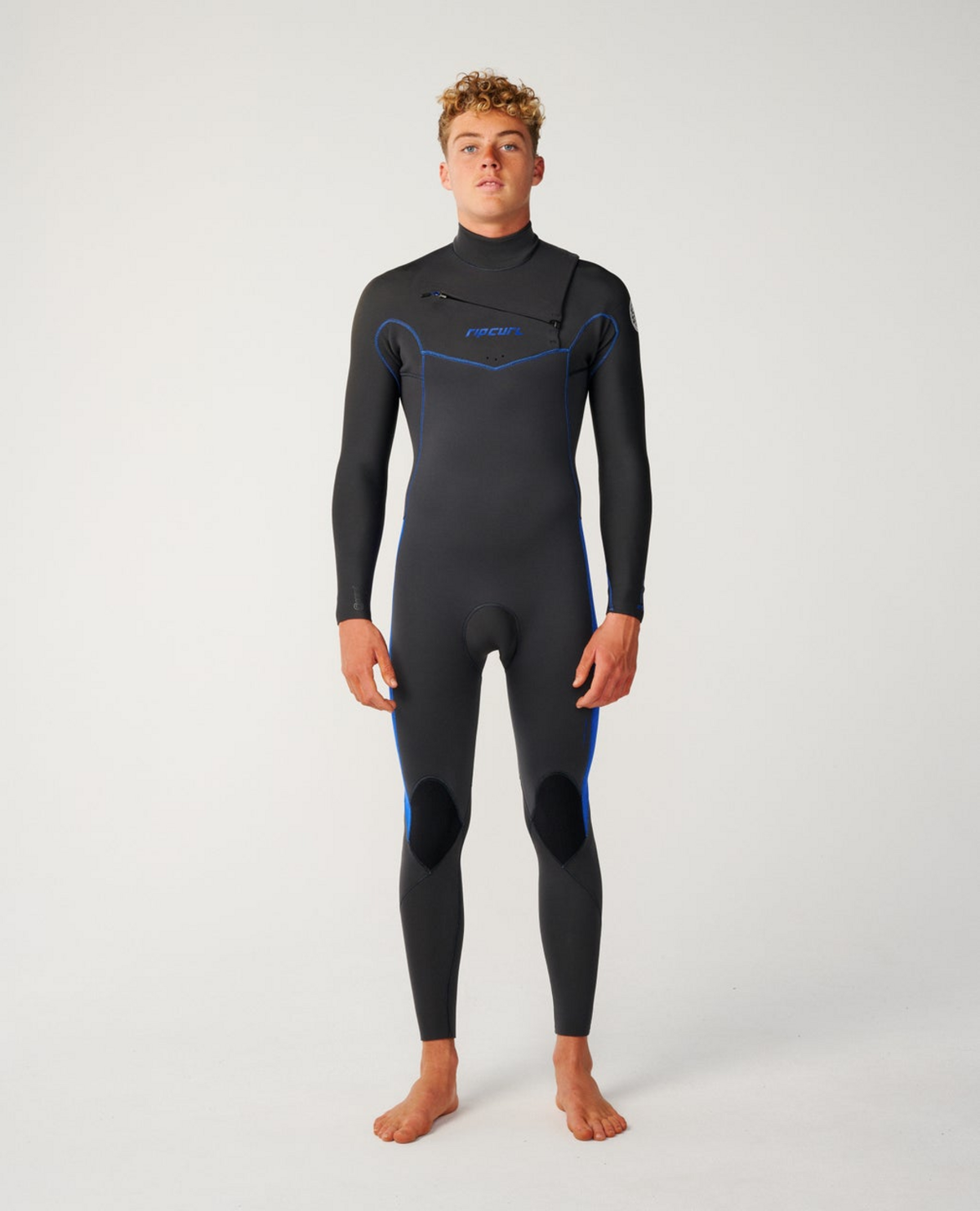 Rip Curl Mens Dawn Patrol 3/2 Chest Zip Wetsuit in Grey/Blue
