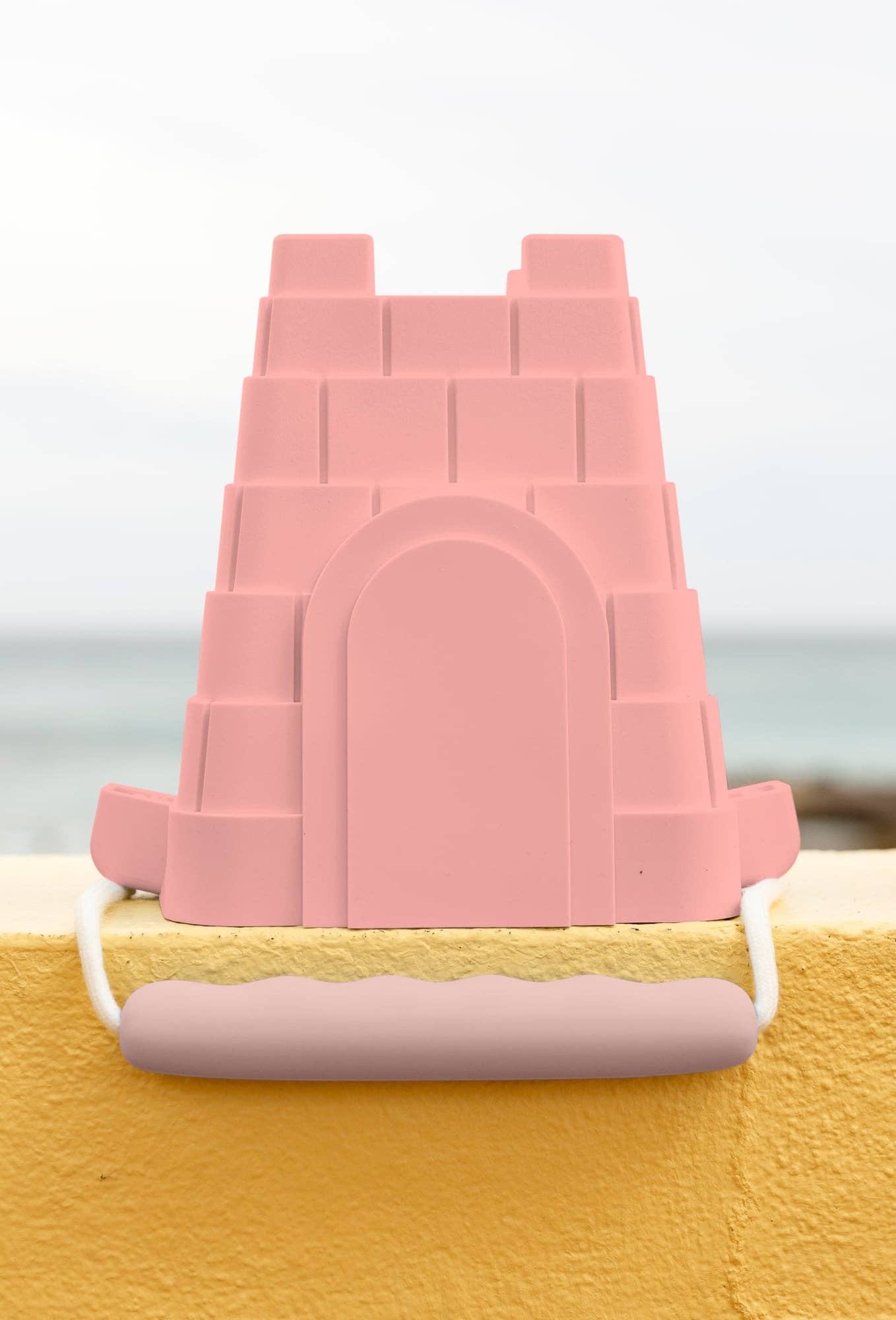 Coast Kids Silicone Beach Bucket - Clovelly Castle in tan with sage handle