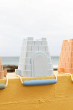 Coast Kids Silicone Beach Bucket - Clovelly Castle in tan with sage handle