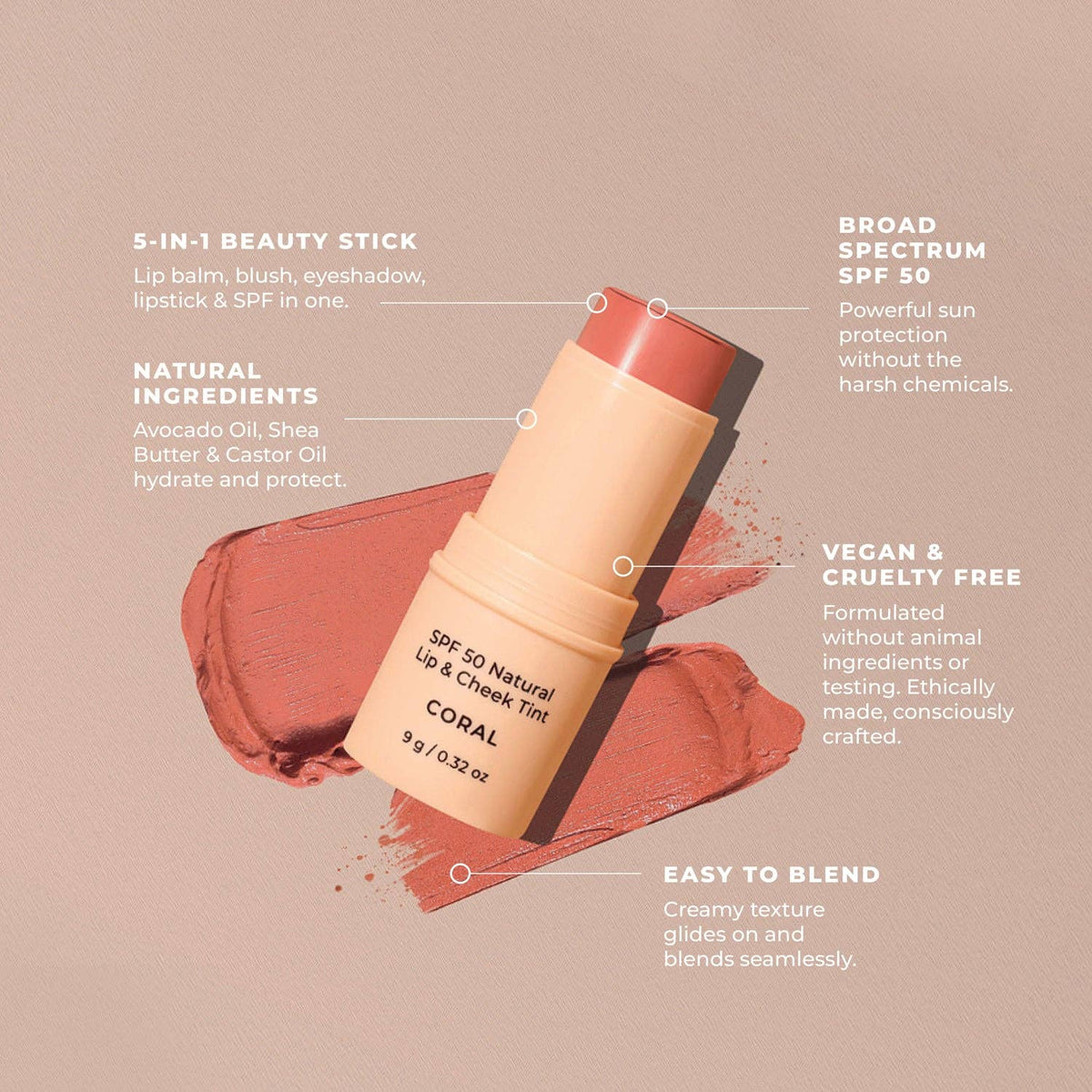 Avocado Zinc Spf 50 Natural Lip & Cheek Tint in Red Earth