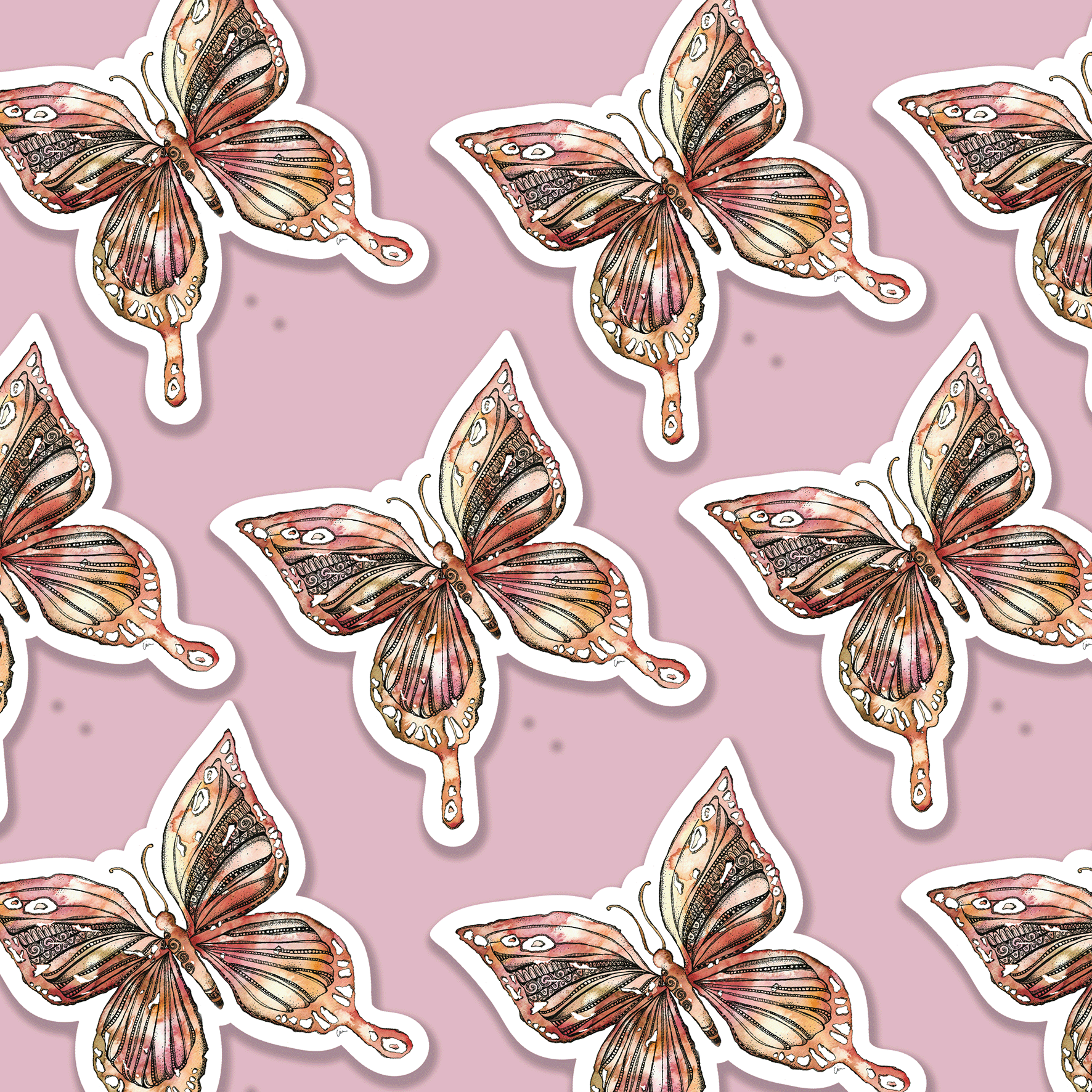 Trevena & Co Butterfly Mandala Watercolour Vinyl Sticker in Single