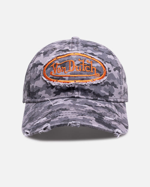 Von Dutch Distressed Dad Strapback Grey Camo in Single