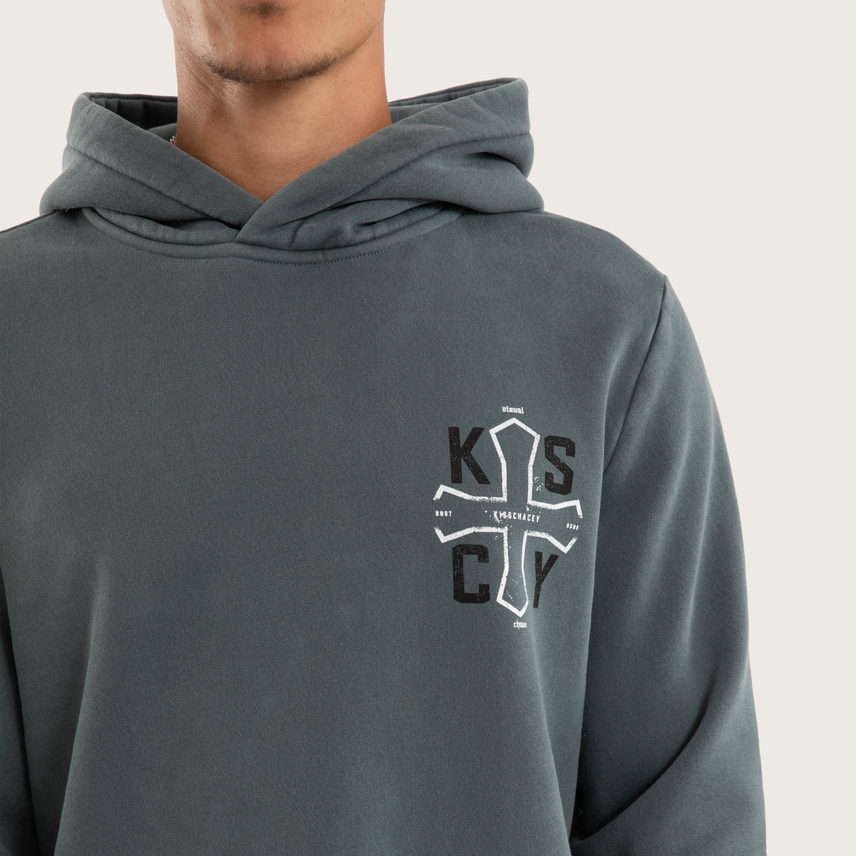 Kiss Chacey Tension Dual Curved Hoodie in Pigment Stormy Weather