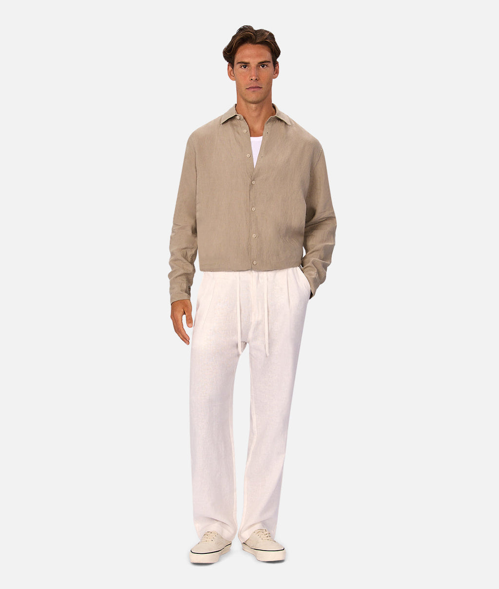 Industrie The St Martins Long Sleeve Linen Shirt - Fawn in FAWN