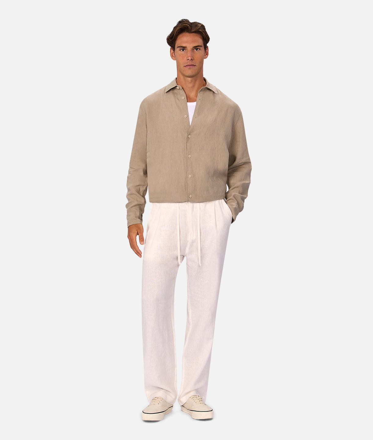 Industrie The St Martins Long Sleeve Linen Shirt - Fawn in FAWN