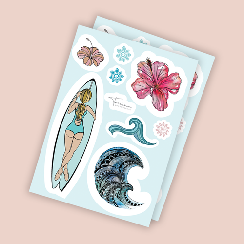 Trevena & Co Surfer Girl Sticker Sheet in Single