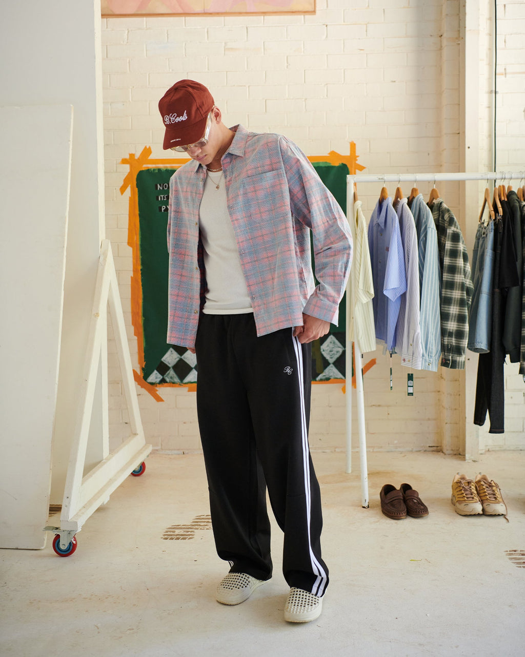 B. Cools Cabin Shirt Pink Cord Plaid in Single