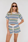 Minkpink BELLISE CROCHET CROPPED TEE in MULTI STRIPE