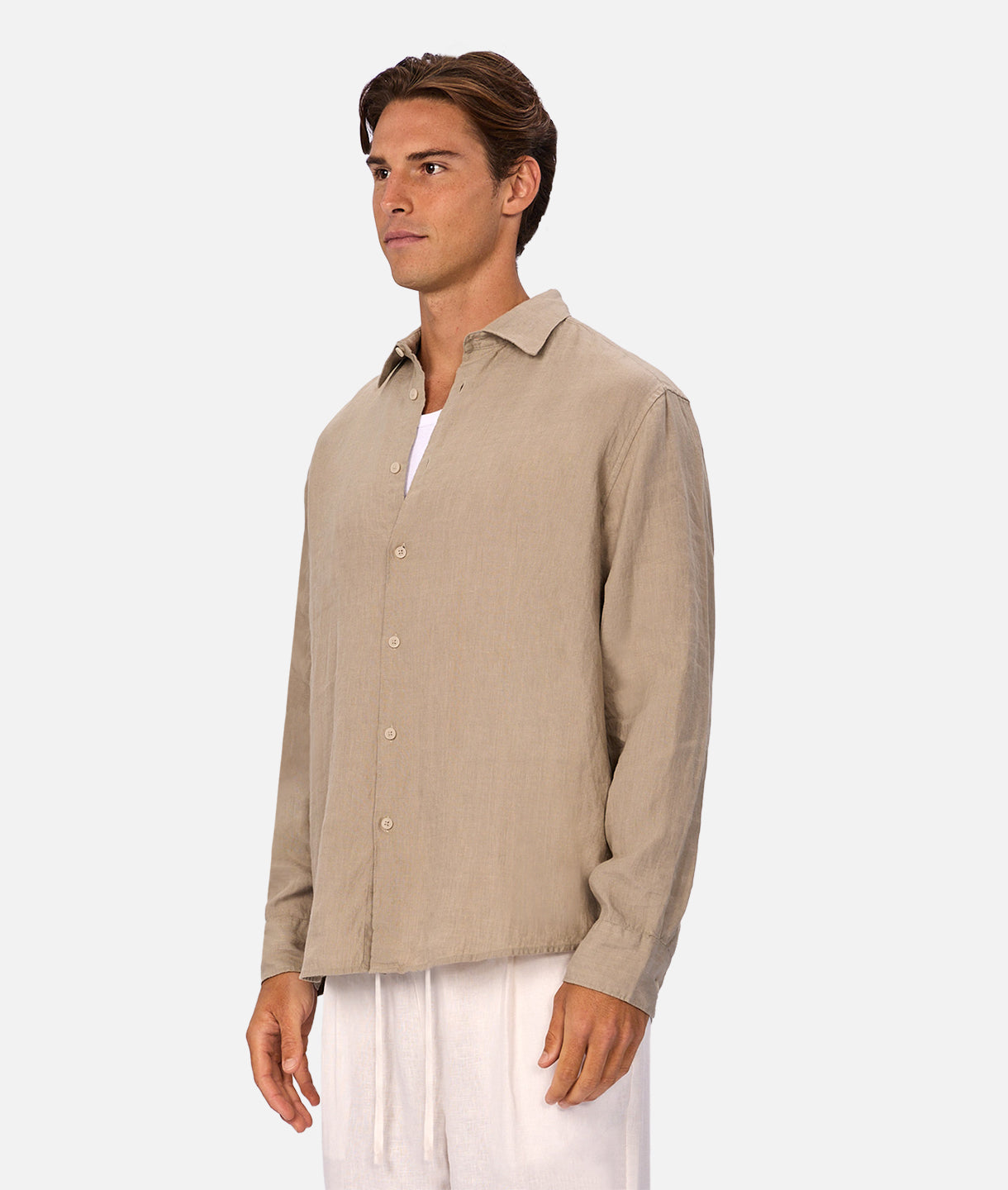 Industrie The St Martins Long Sleeve Linen Shirt - Fawn in FAWN