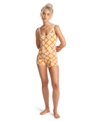 Billabong Womens Sol Groove Retro Surf Bodysuit One Piece Swimsuit in Tangerine