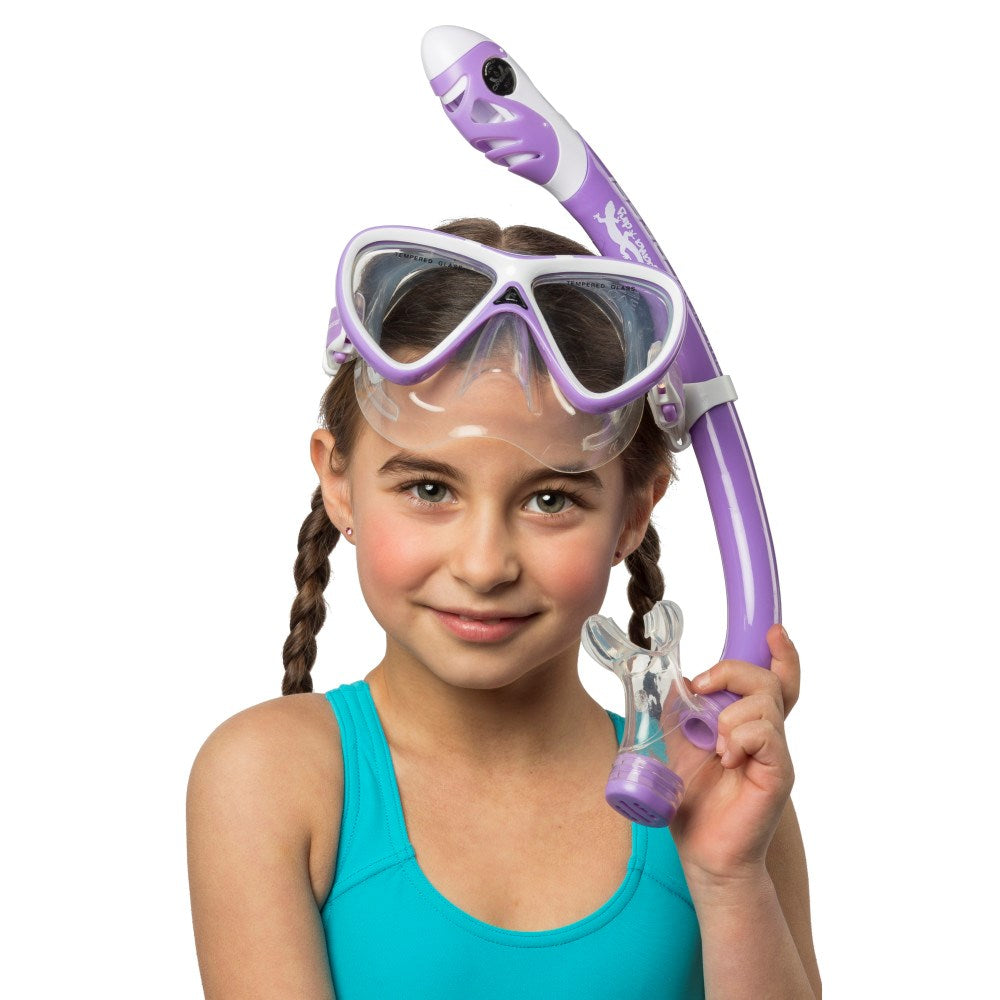 Cressi Pegaso + Iguana Dry Jr MS Set in Lilac/White