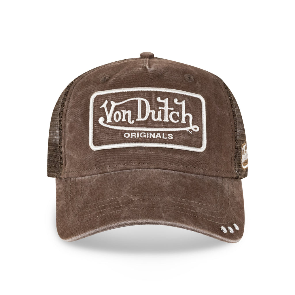 Von Dutch VD Originals Super Patch Trucker Hat Brown in Brown