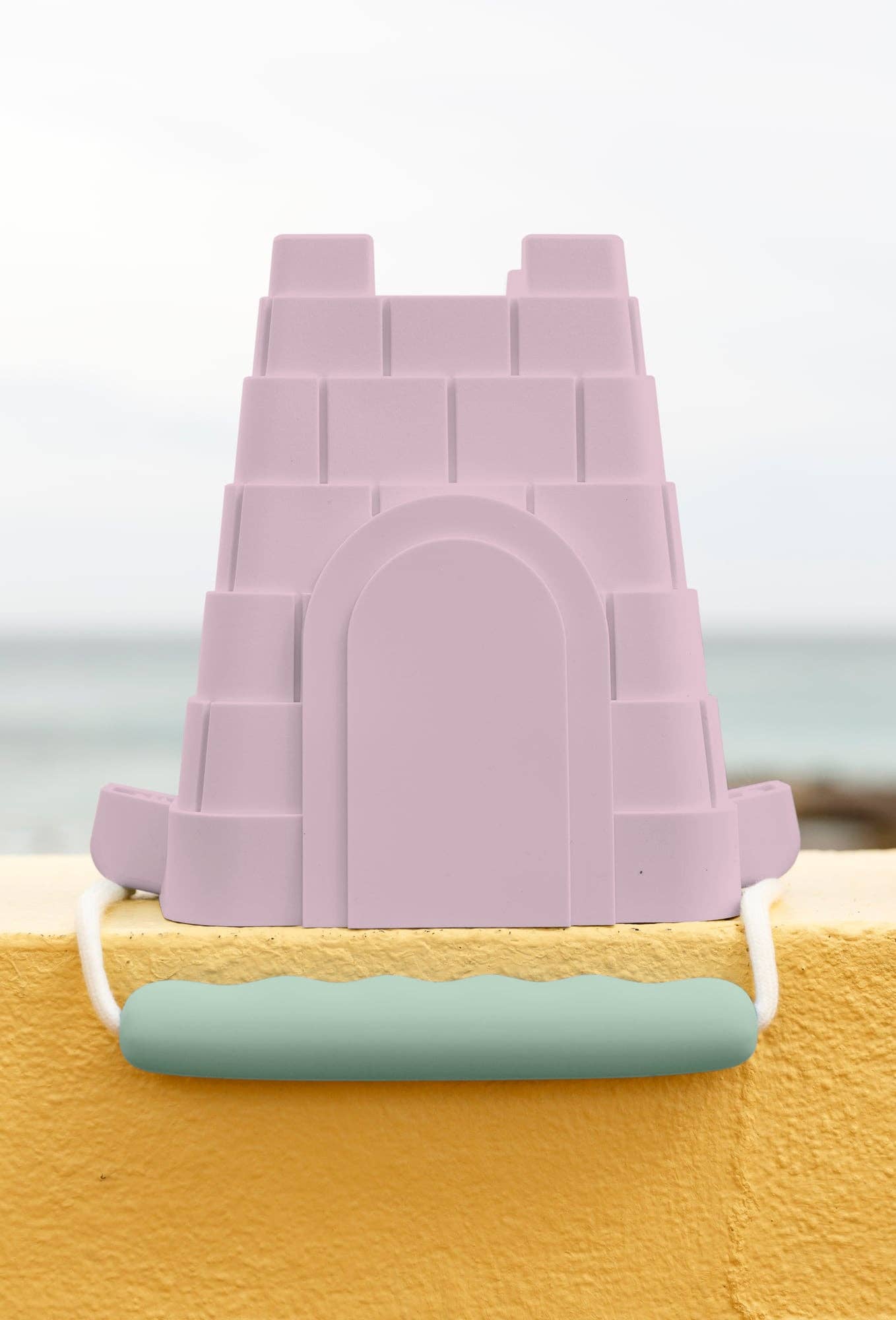 Coast Kids Silicone Beach Bucket - Clovelly Castle in tan with sage handle