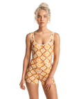 Billabong Womens Sol Groove Retro Surf Bodysuit One Piece Swimsuit in Tangerine