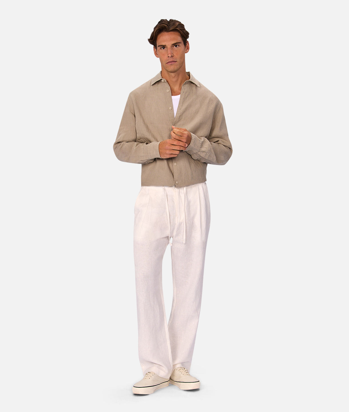 Industrie The St Martins Long Sleeve Linen Shirt - Fawn in FAWN