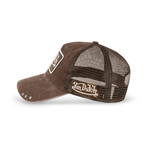 Von Dutch VD Originals Super Patch Trucker Hat Brown in Brown