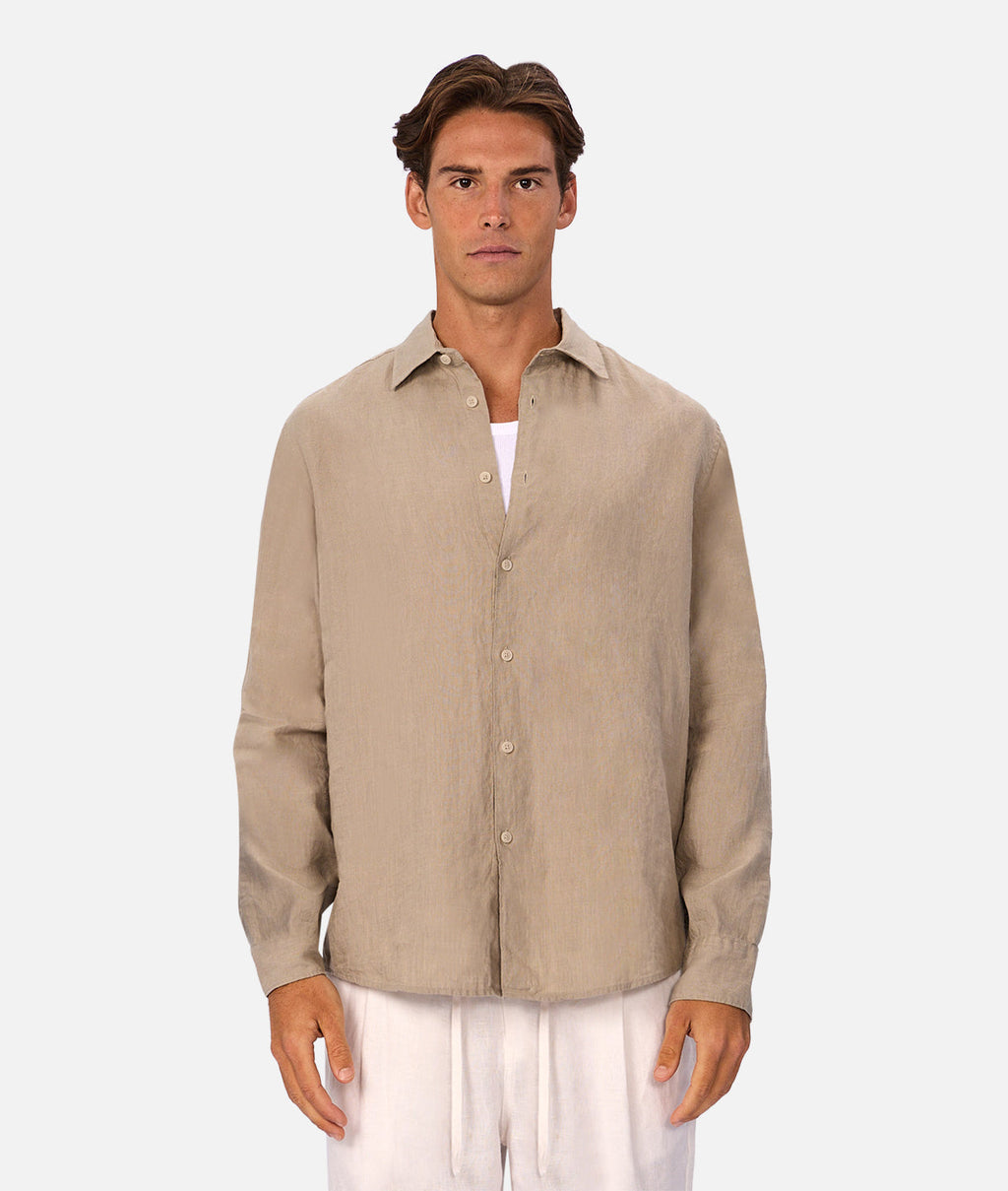 Industrie The St Martins Long Sleeve Linen Shirt - Fawn in FAWN