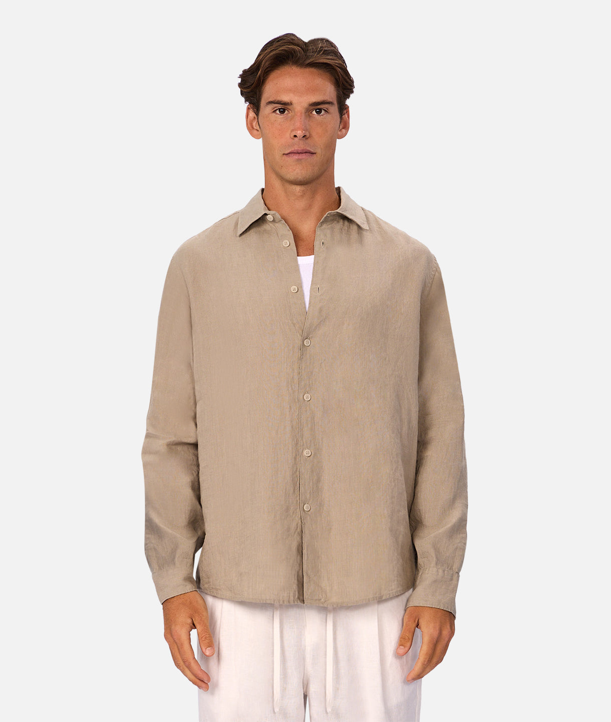 Industrie The St Martins Long Sleeve Linen Shirt - Fawn in FAWN