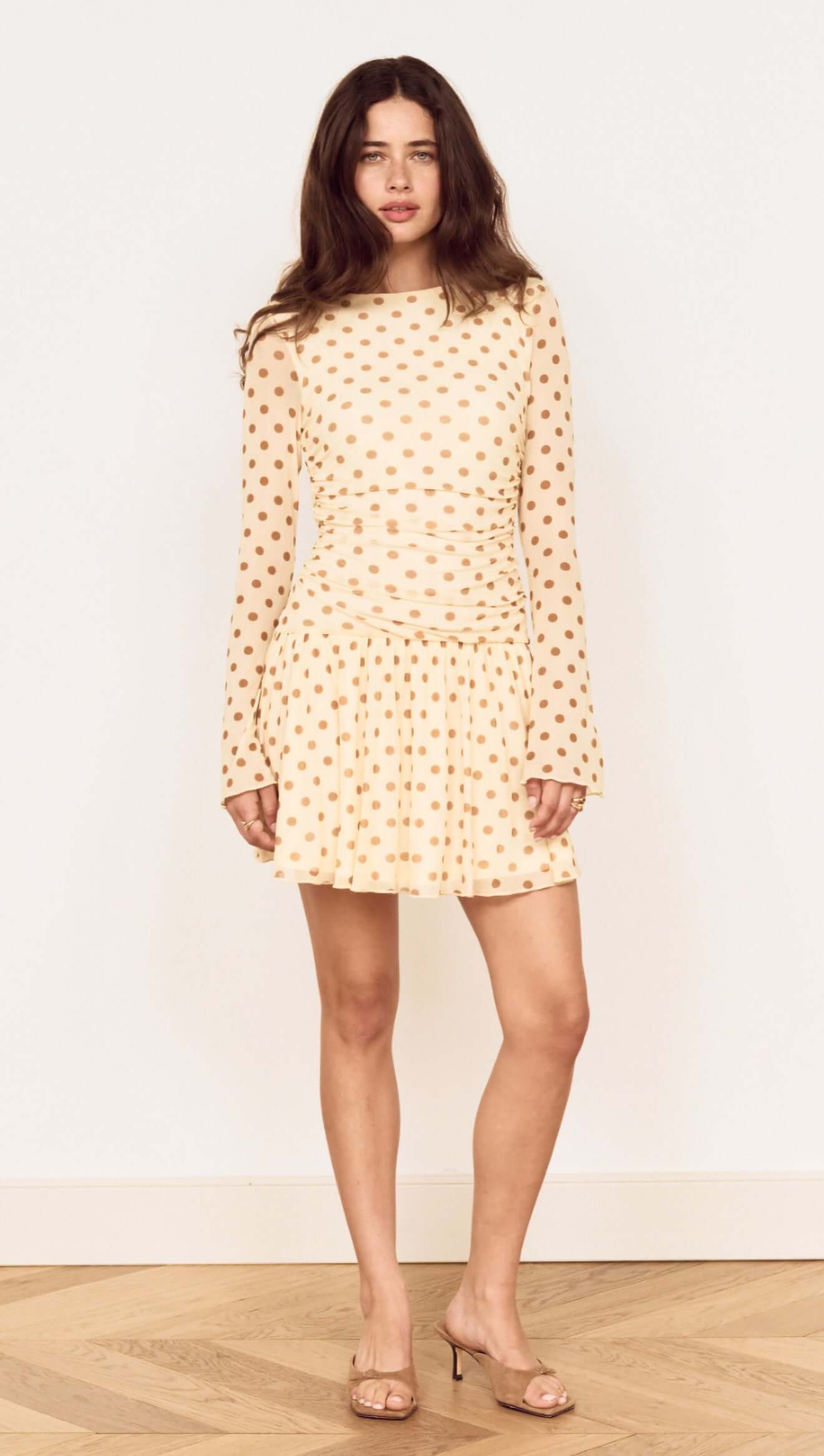 Minkpink Butter Yellow Polka Dot Mini Dress with Drop Waist in Butter Spot