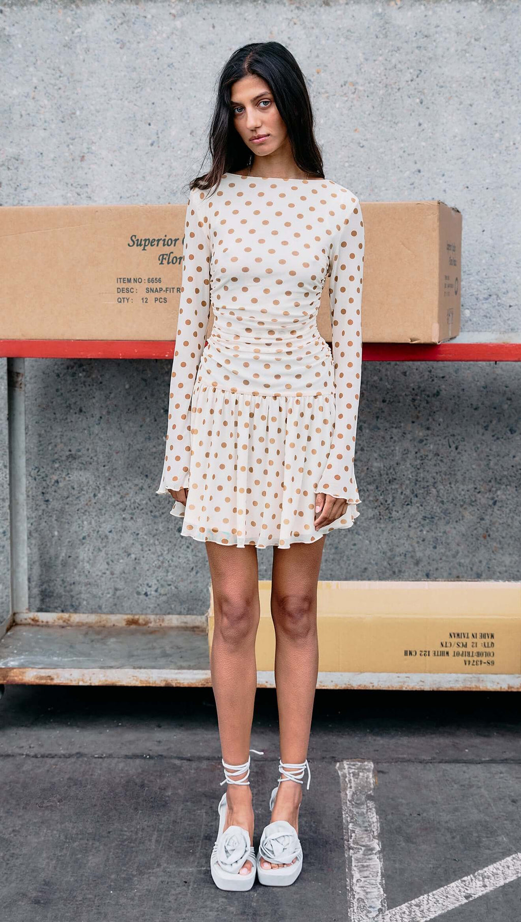 Minkpink Butter Yellow Polka Dot Mini Dress with Drop Waist in Butter Spot