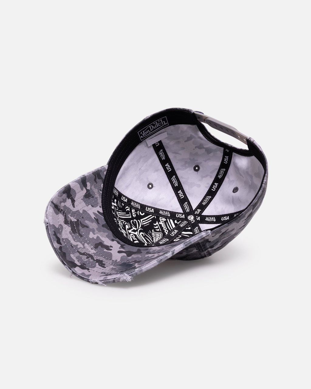 Von Dutch Distressed Dad Strapback Grey Camo in Single