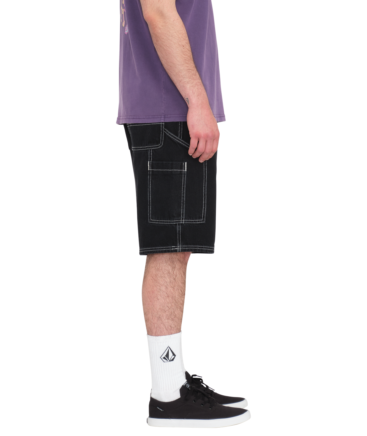 Volcom Labored Denim Utility Short in BLACK